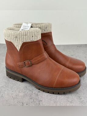 JSport Boots Women's Brown Zip Knit Cuff Violet Memory Foam Comfort Sz 11 New